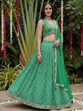 Awesome Green Leheriya Printed Organza Mehendi Wear Lehenga Choli