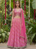 Graceful Pink Printed Organza Sangeet Wear Lehenga Choli With Dupatta