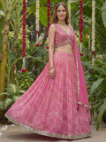 Graceful Pink Printed Organza Sangeet Wear Lehenga Choli With Dupatta