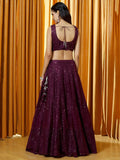 Outstanding Wine Thread Embroidered Net Bridesmaid Lehenga Choli