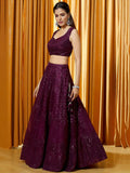 Outstanding Wine Thread Embroidered Net Bridesmaid Lehenga Choli