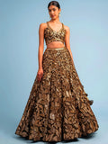 Attractive Brown Sequins Embroidery Net Party Wear Lehenga Choli With Dupatta