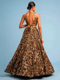 Attractive Brown Sequins Embroidery Net Party Wear Lehenga Choli With Dupatta