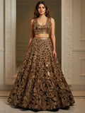 Dreamy Brown Sequins Work Net Sangeet Wear Lehenga Choli With Dupatta