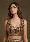 Dreamy Brown Sequins Work Net Sangeet Wear Lehenga Choli With Dupatta
