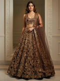 Dreamy Brown Sequins Work Net Sangeet Wear Lehenga Choli With Dupatta