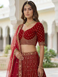 Lovable Red Resham Embroidery Organza Bridal Lehenga Choli With Dupatta