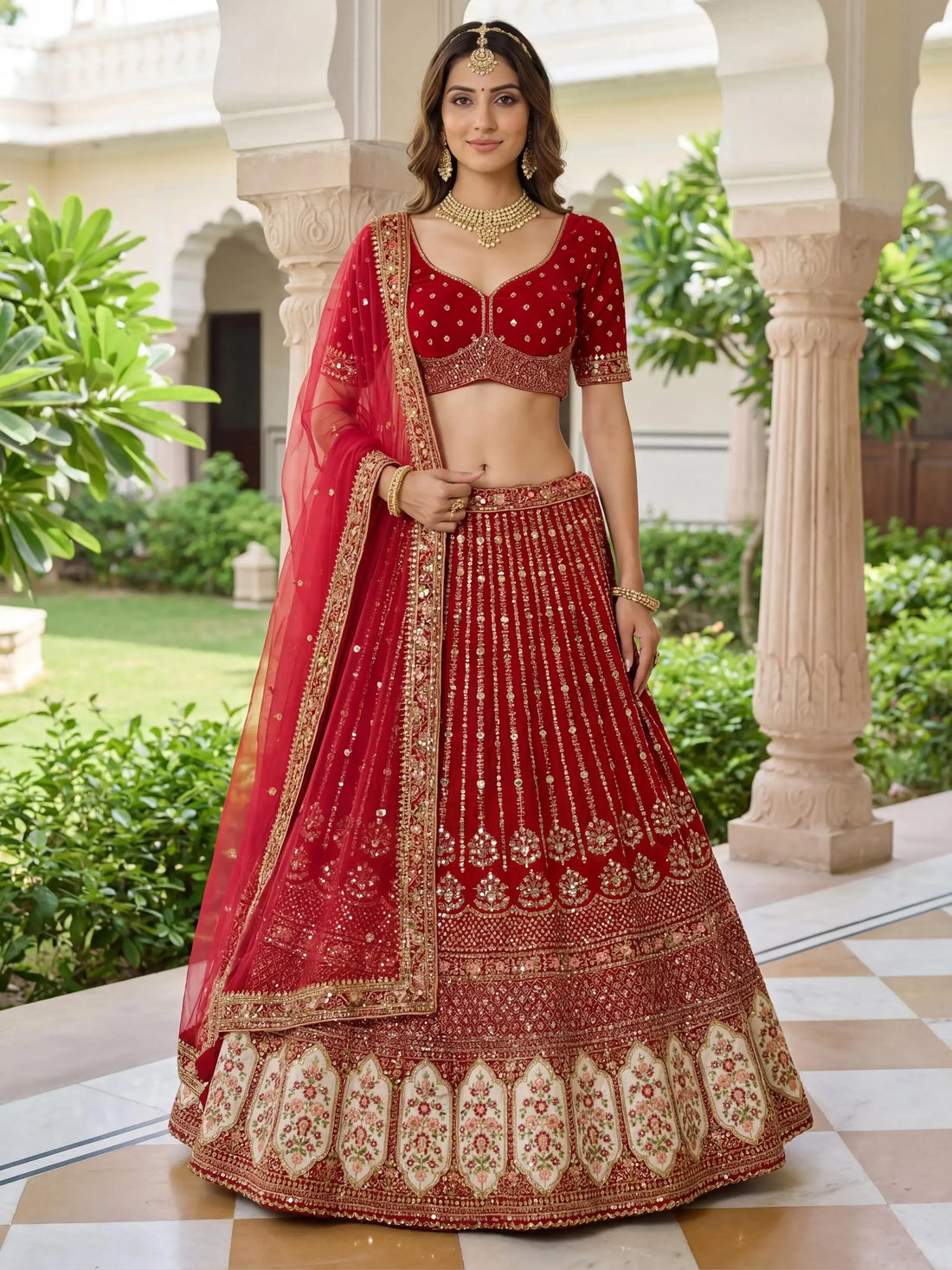 Lovable Red Resham Embroidery Organza Bridal Lehenga Choli With Dupatta