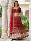 Lovable Red Resham Embroidery Organza Bridal Lehenga Choli With Dupatta