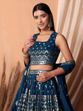 Super Teal Blue Sequins Georgette Event Wear Lehenga With Blouse