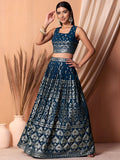 Super Teal Blue Sequins Georgette Event Wear Lehenga With Blouse