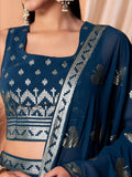 Super Teal Blue Sequins Georgette Event Wear Lehenga With Blouse