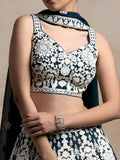 Captivating Dark Green Thread Work Georgette Lehenga Choli With Dupatta