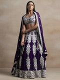 Enchanting Purple Thread Work Georgette Reception Wear Lehenga Choli With Dupatta