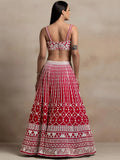 Ravishing Red Thread Work Georgette Bridal Wear Lehenga Choli