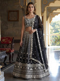 Charming Black Embroidered Georgette Party Wear Lehenga Choli With Dupatta