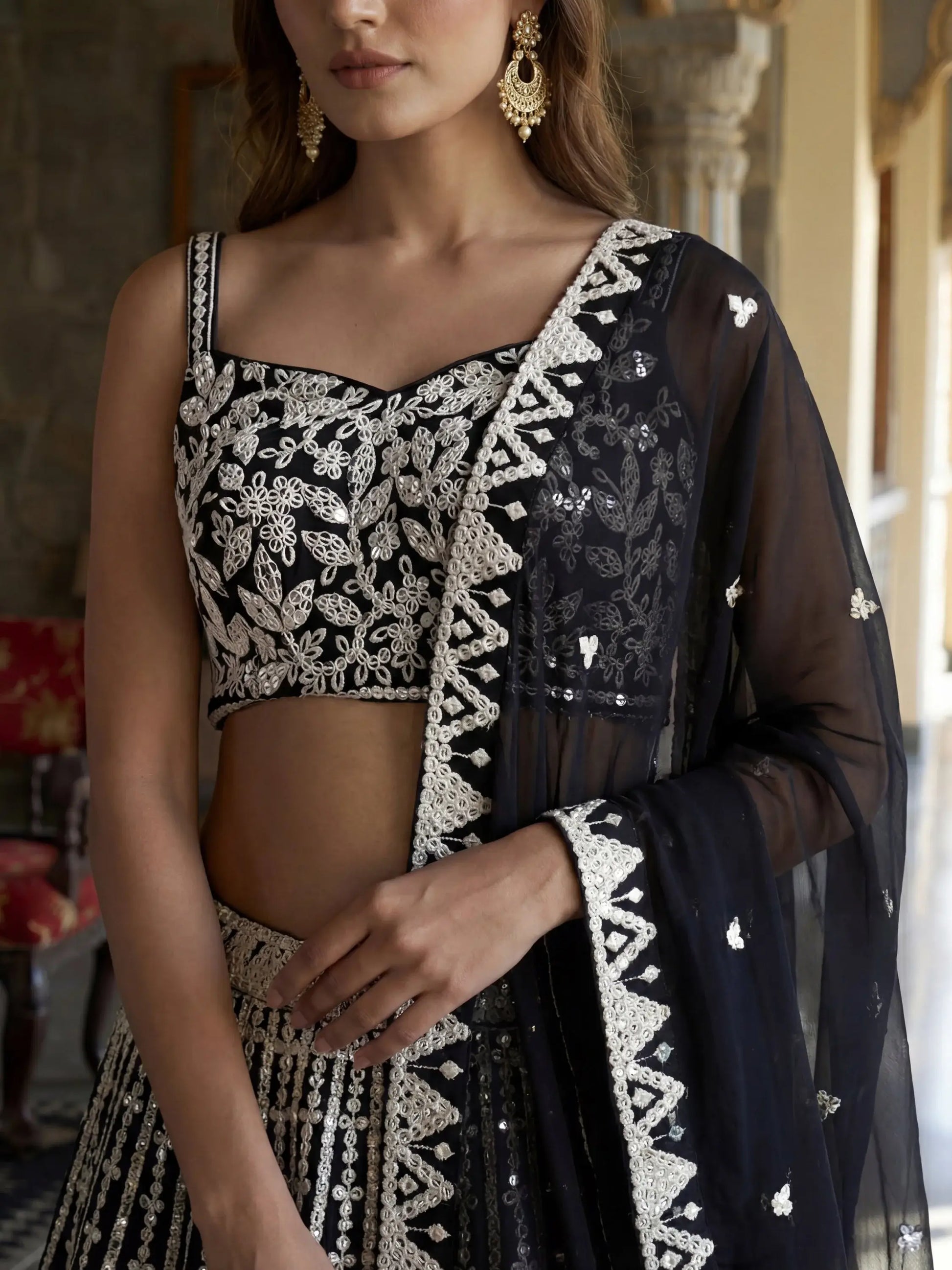 Charming Black Embroidered Georgette Party Wear Lehenga Choli With Dupatta