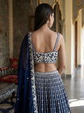 Superb Navy Blue Thread Embroidery Georgette Engagement Wear Lehenga Choli