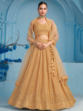 Beautiful Beige Thread Work Georgette Wedding Wear Lehenga Choli