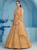 Beautiful Beige Thread Work Georgette Wedding Wear Lehenga Choli