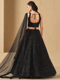 Wonderful Black Sequins Georgette Reception Wear Lehenga Choli