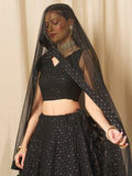 Wonderful Black Sequins Georgette Reception Wear Lehenga Choli