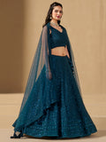 Fabulous Teal Blue Thread Embroidered Georgette Lehenga Choli