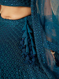 Fabulous Teal Blue Thread Embroidered Georgette Lehenga Choli