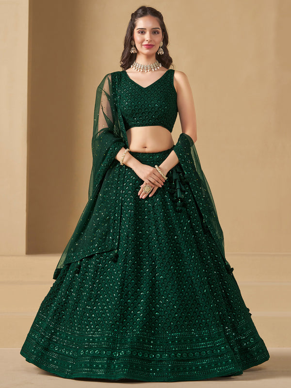 Awesome Green Sequins Georgette Festival Wear Lehenga Choli