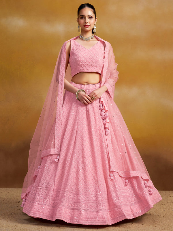 Precious Pink Sequins Georgette Festival Wear Lehenga Choli