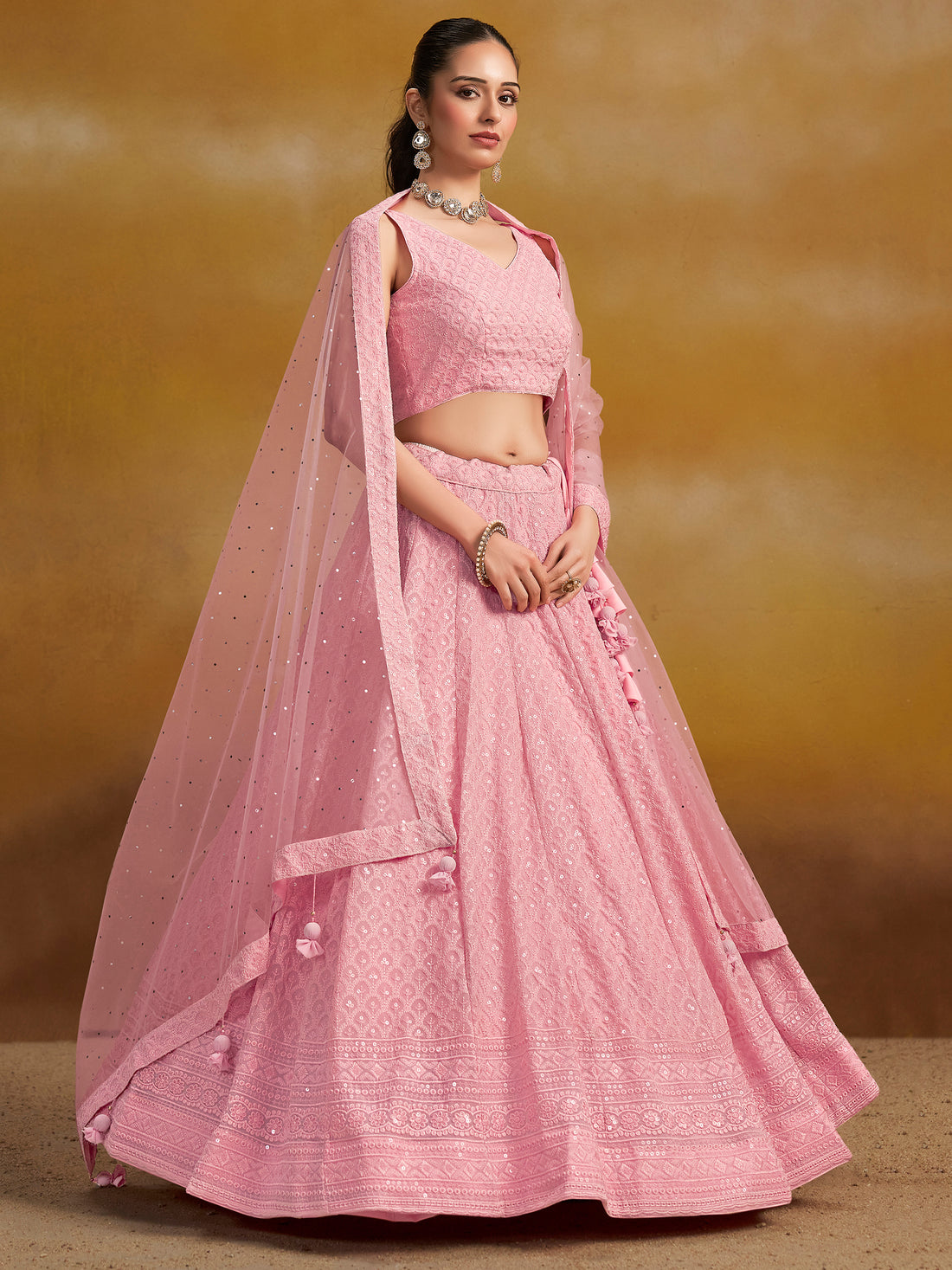 Precious Pink Sequins Georgette Festival Wear Lehenga Choli
