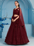 Alluring Maroon Sequins Reception Wear Lehenga Choli With Net Dupatta