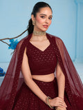 Alluring Maroon Sequins Reception Wear Lehenga Choli With Net Dupatta