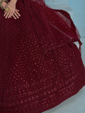 Alluring Maroon Sequins Reception Wear Lehenga Choli With Net Dupatta