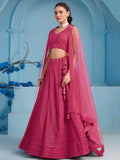 Captivating Pink Thread Work Georgette Sangeet Wear Lehenga Choli