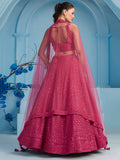Captivating Pink Thread Work Georgette Sangeet Wear Lehenga Choli
