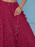 Captivating Pink Thread Work Georgette Sangeet Wear Lehenga Choli
