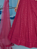 Captivating Pink Thread Work Georgette Sangeet Wear Lehenga Choli