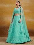 Astounding Sky-Blue Sequins Georgette Engagement Wear Lehenga Choli