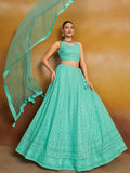 Astounding Sky-Blue Sequins Georgette Engagement Wear Lehenga Choli