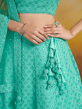 Astounding Sky-Blue Sequins Georgette Engagement Wear Lehenga Choli