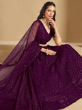 Marvelous Wine Thread Work Georgette Reception Wear Lehenga Choli