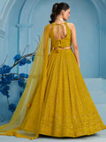 Charming Yellow Thread Work Georgette Festival Wear Lehenga Choli