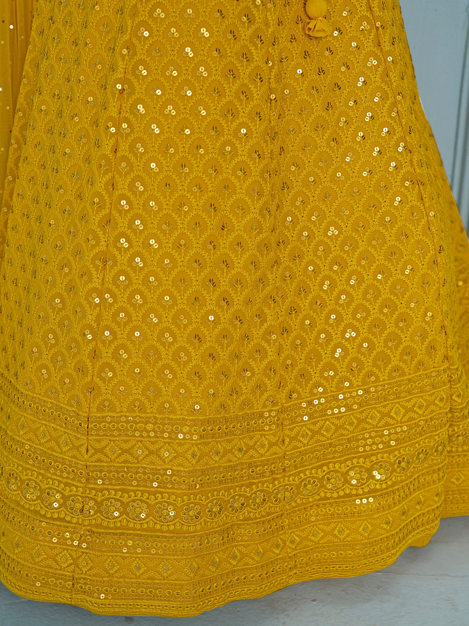 Charming Yellow Thread Work Georgette Festival Wear Lehenga Choli