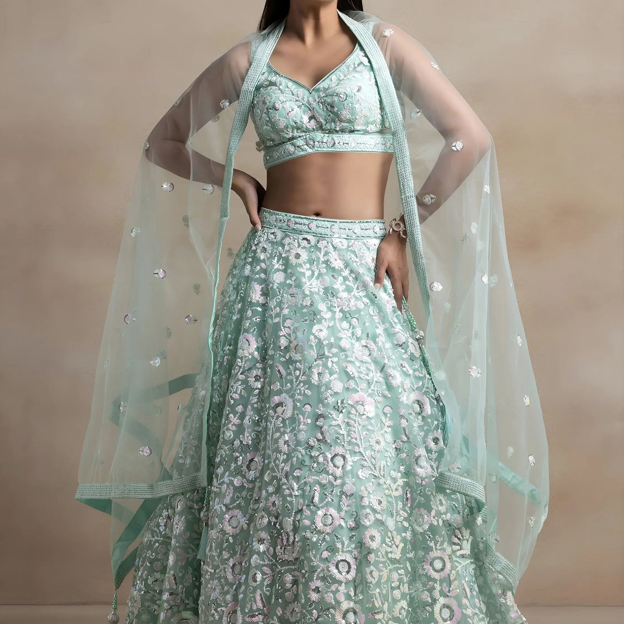 Beautiful Blue Sequins Net Engagement Wear Lehenga Choli With Dupatta