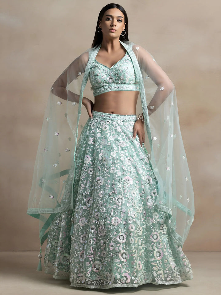Beautiful Blue Sequins Net Engagement Wear Lehenga Choli With Dupatta