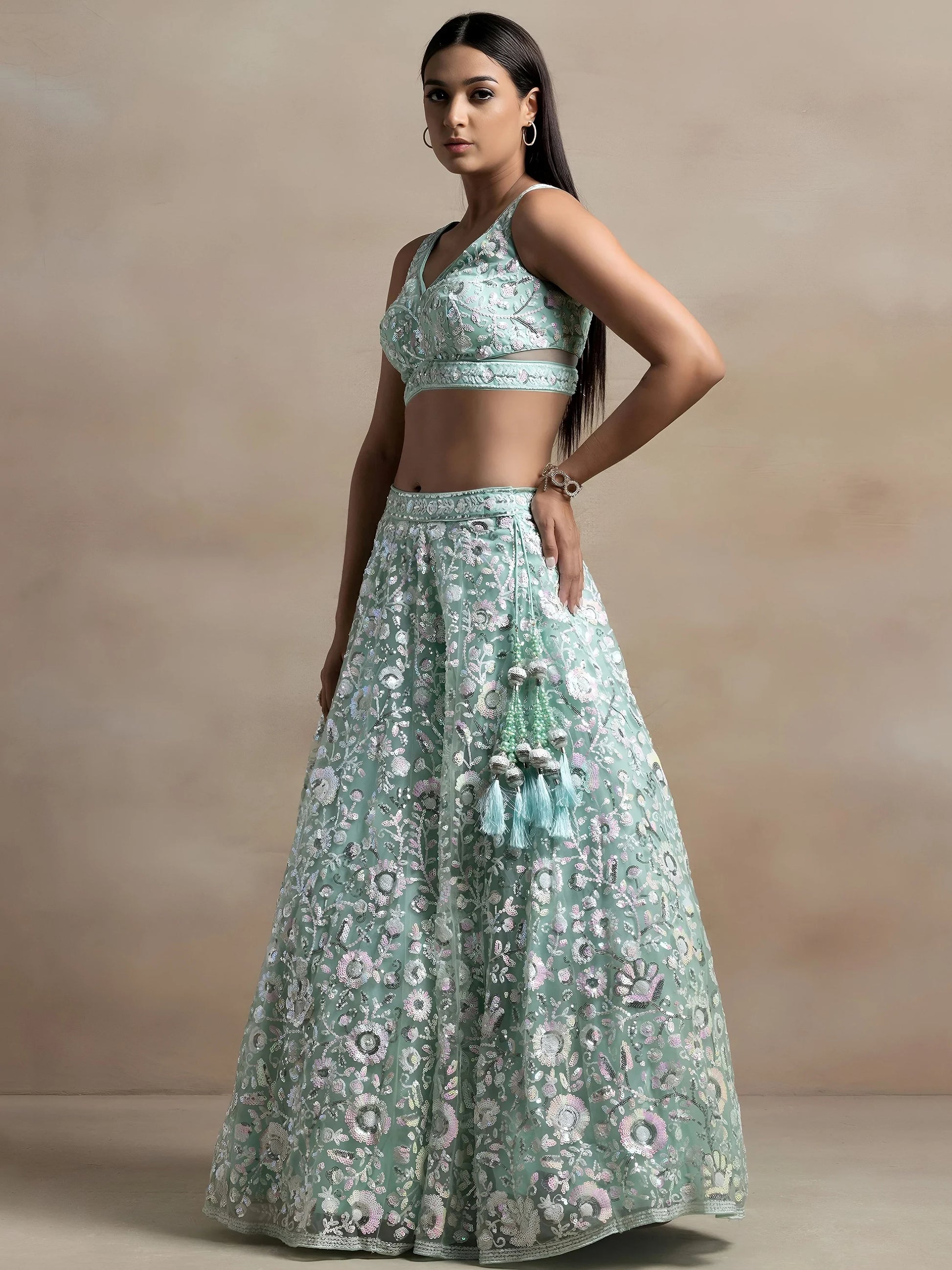 Beautiful Blue Sequins Net Engagement Wear Lehenga Choli With Dupatta