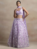 Surprising Lavender Sequins Net Reception Wear Lehenga Choli