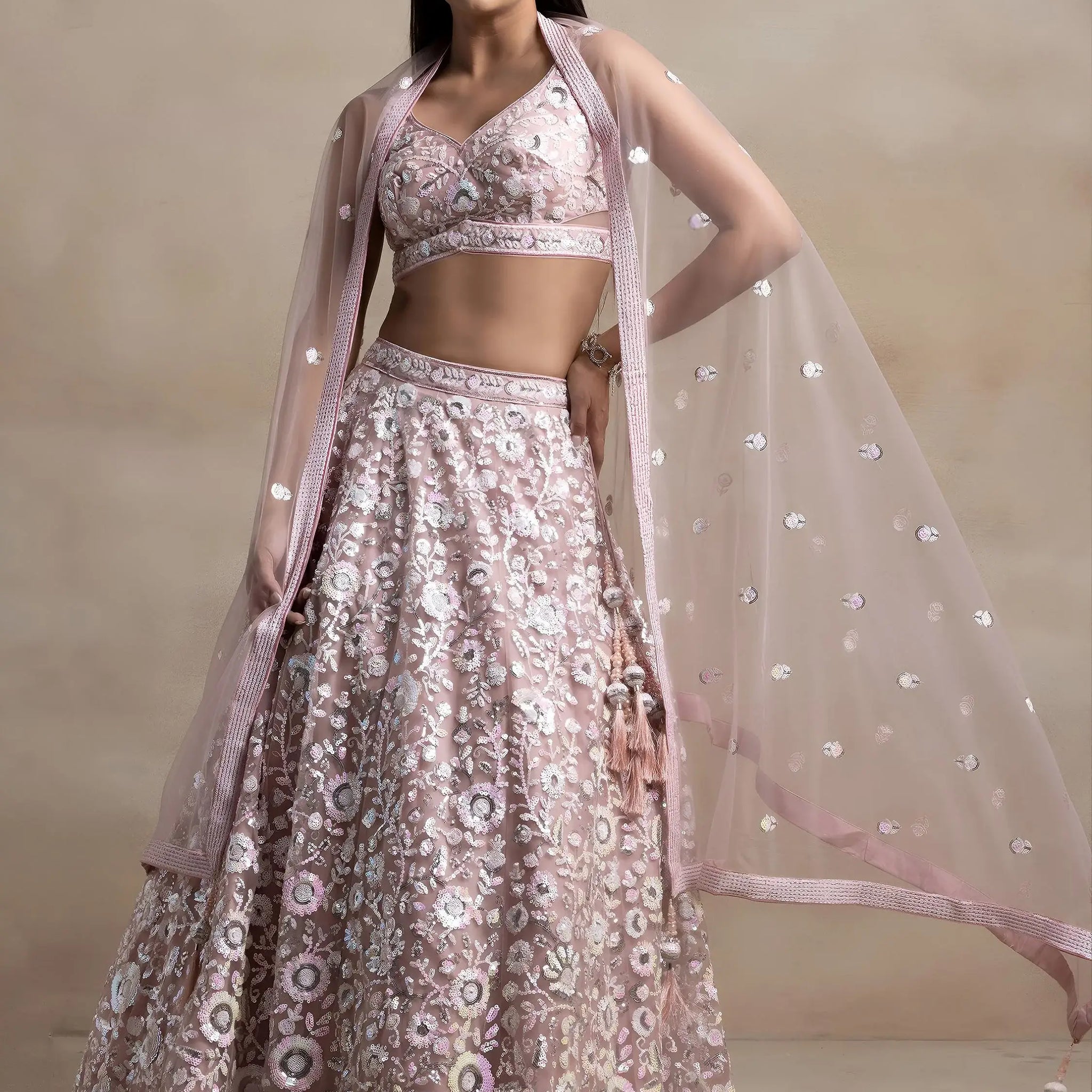 Wonderful Pink Sequins Net Party Wear Lehenga Choli With Dupatta