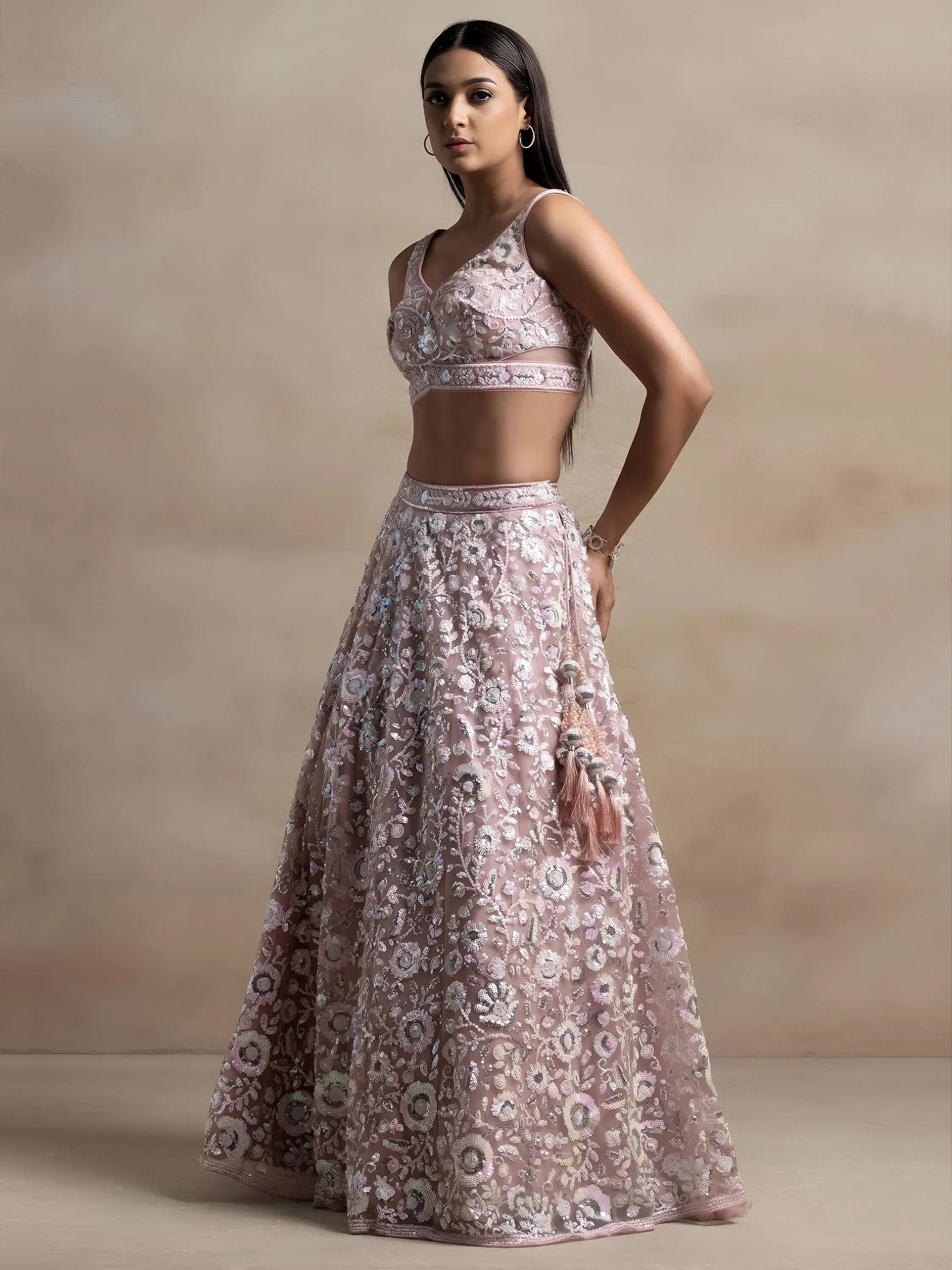 Wonderful Pink Sequins Net Party Wear Lehenga Choli With Dupatta